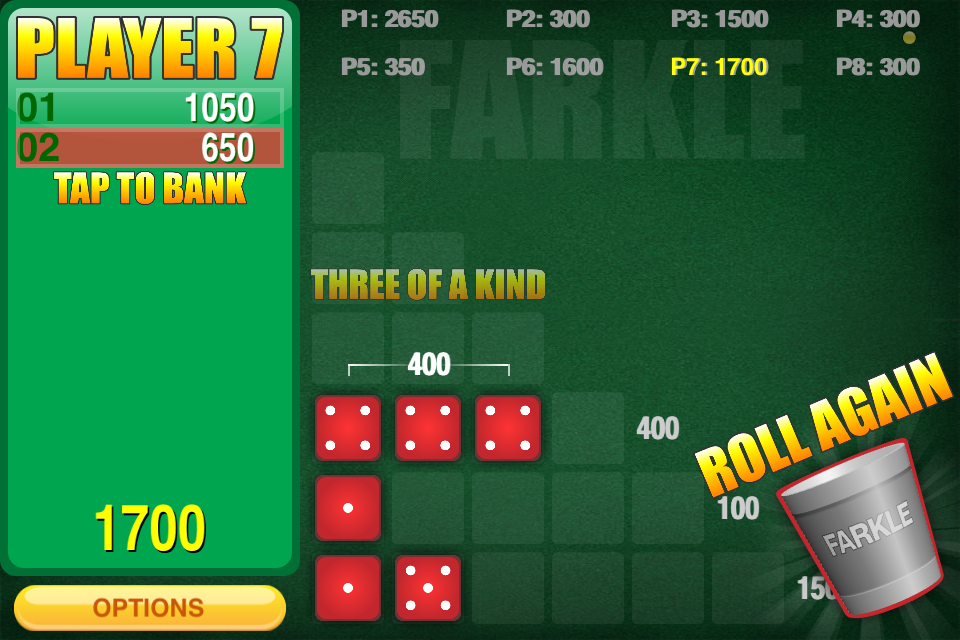 The amazing game of Farkle Dice Game Casino 10,000! as Featured on !!!! ★★★★★ SUPER CUSTOM SCORING , FARKLE REDUCER and PIGGY BACKING! In sparkling HD!